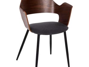 Καρέκλα Velp HM9616.04 55,5x50x79cm Με Μεταλλικά Πόδια Από Ξύλο Walnut-Grey